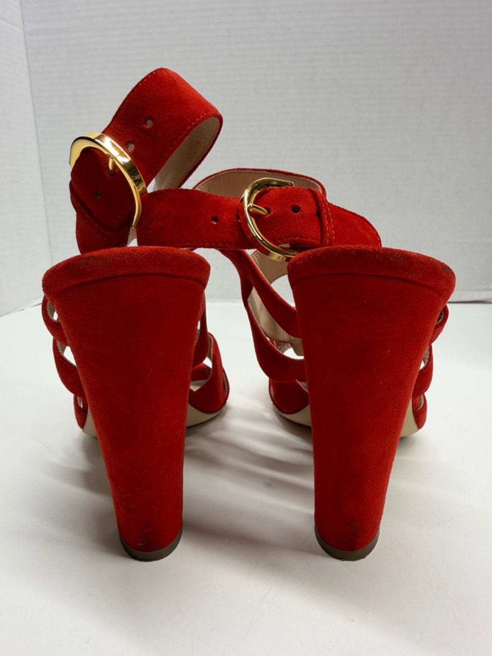 Sergio Rossi Heels High Heeled Shoes Suede Strappy Open Toe Adjustable Red 9.5 - Picture 3 of 8